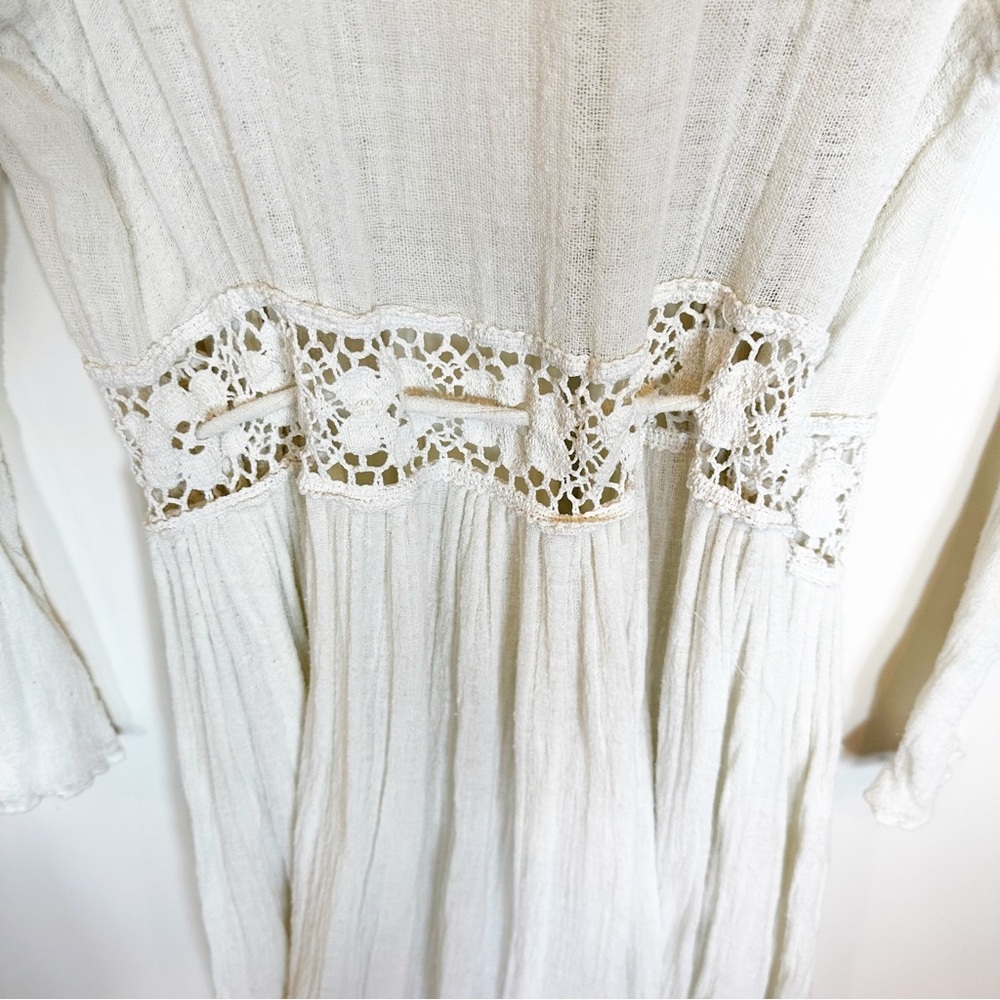 Jen’s Pirate‎ Booty Women’s Gauzy Crinkle Crochet Knit Cream Maxi Duster Sheer - Picture 9 of 14
